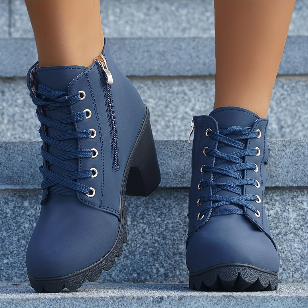 Melissa | Comfortable Lace-Up Block-Heel Ankle Boots