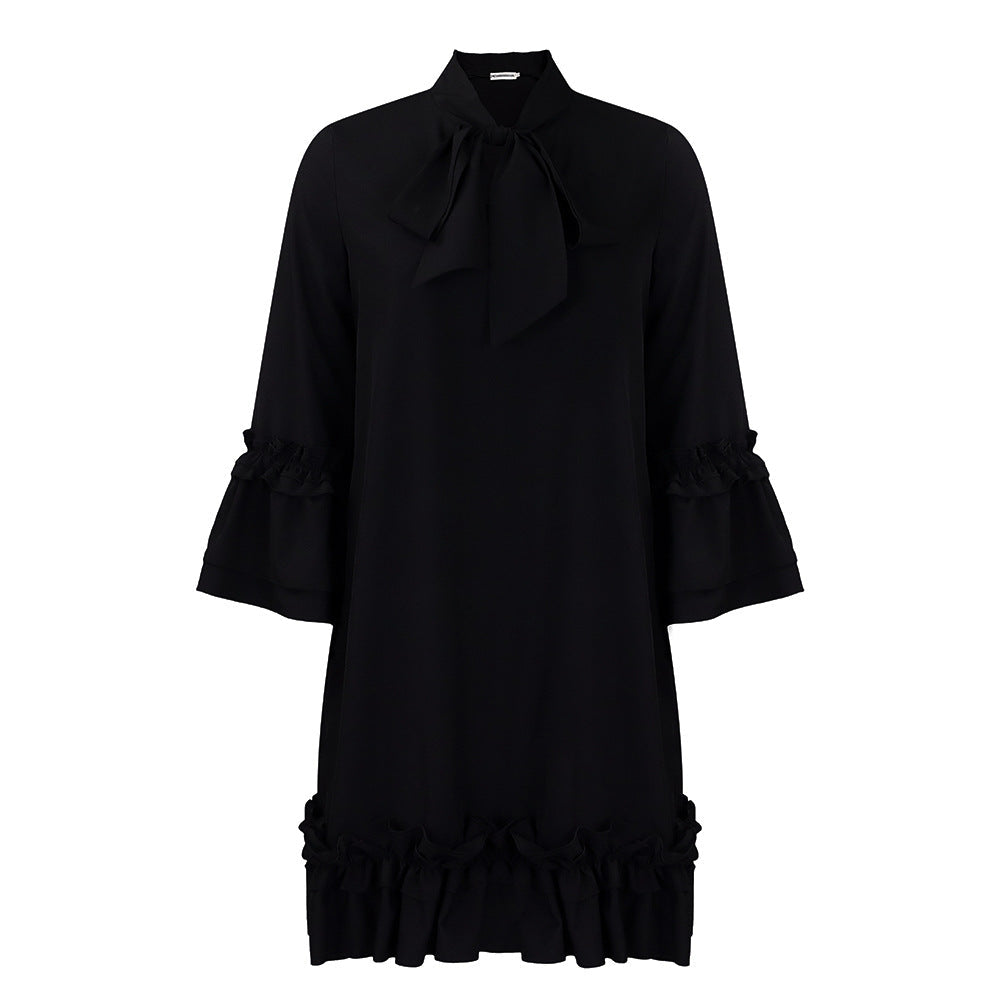 Charlotte | Elegant Bow Collar Ruffle Tunic Dress