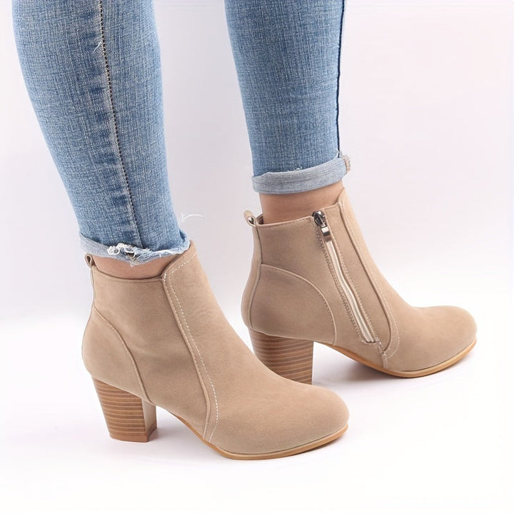 Elena | Versatile Suede-Look Ankle Boots with a Stacked Block Heel