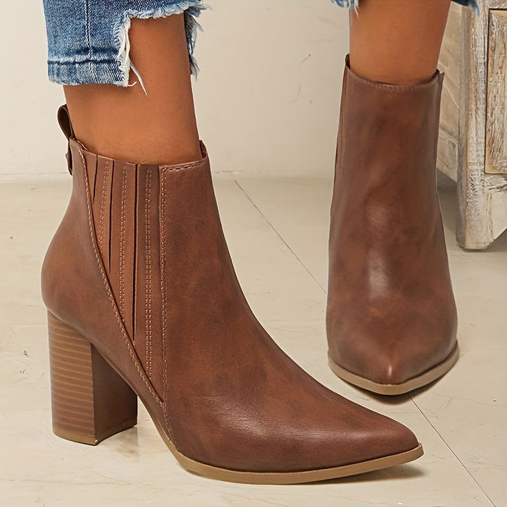 Vivienne | Chic Pointed Toe Block Heel Ankle Boots