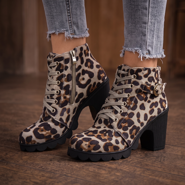 Buckle & Bold | Lace-Up Chunky Heel Ankle Boots for Women