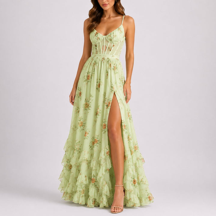 Sophie | Robe longue moderne à corset floral pour mariage d’automne