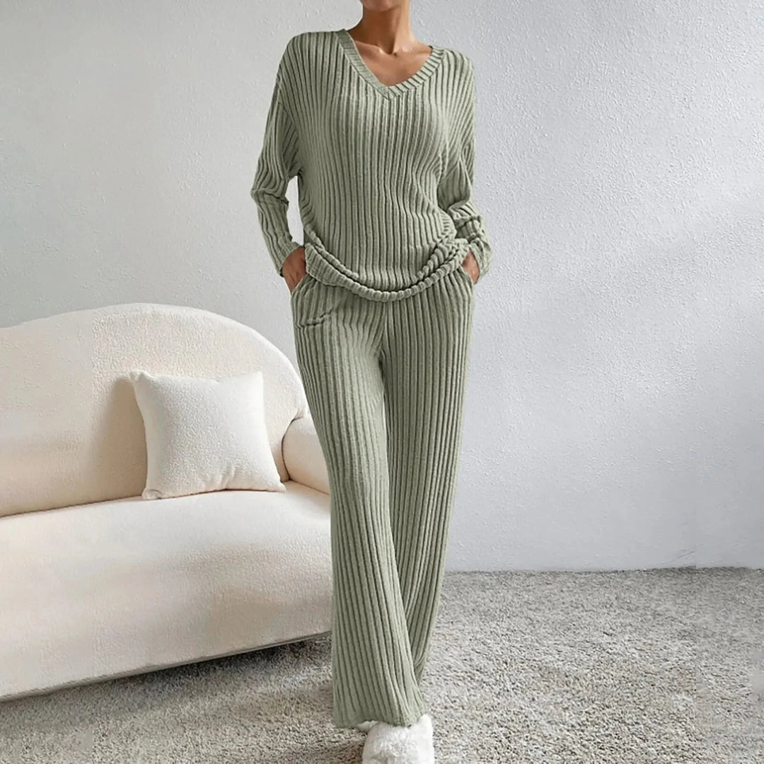 Seraphina | Soft Ribbed Knit V-Neck Two Piece Set