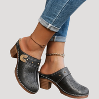 Claire | Vintage Buckle Block Heel Clogs