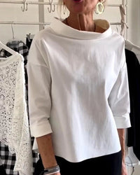 Sabrina | Elegant Relaxed Fit Bateau Neck Top For Women