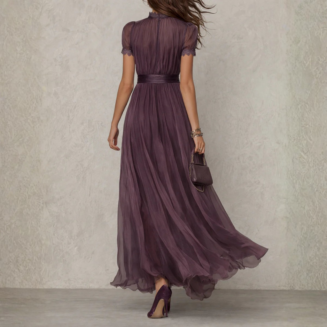 Amelia | Elegant Long Sleeve Maxi Dress with Lace Trim for Women 1