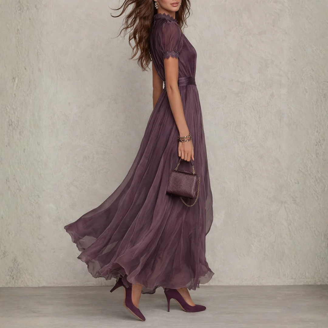 Amelia | Elegant Long Sleeve Maxi Dress with Lace Trim for Women 2