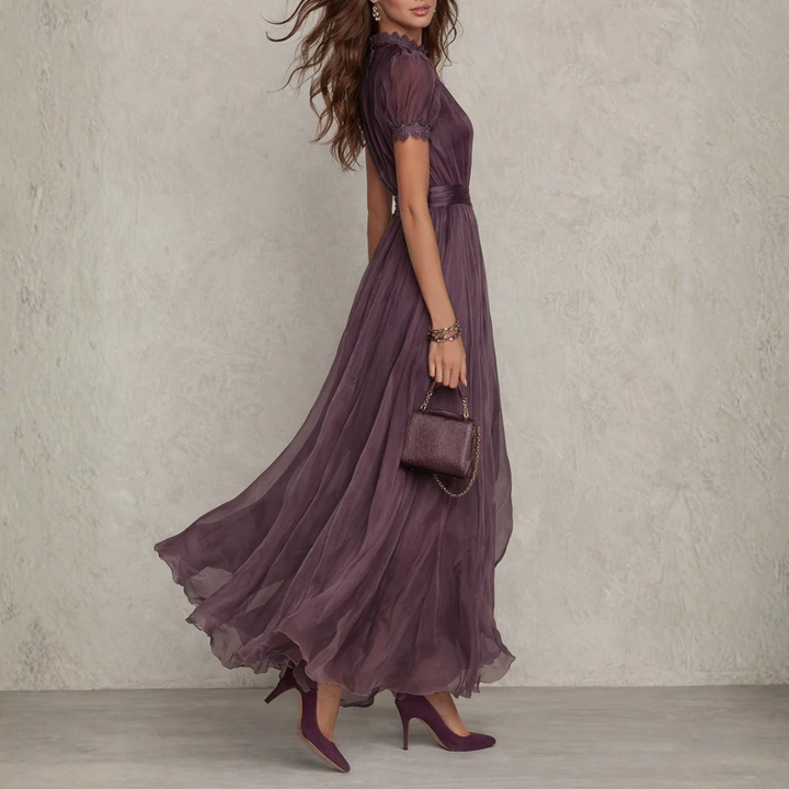 Amelia | Elegant Long Sleeve Maxi Dress with Lace Trim for Women 2