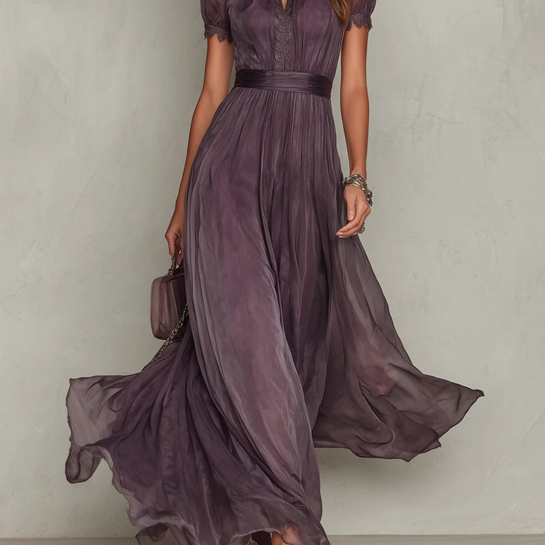 Amelia | Elegant Long Sleeve Maxi Dress with Lace Trim for Women 3
