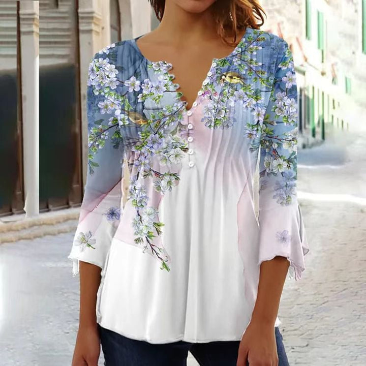 Amelia | Elegant and Breathable Floral Henley Blouse 6