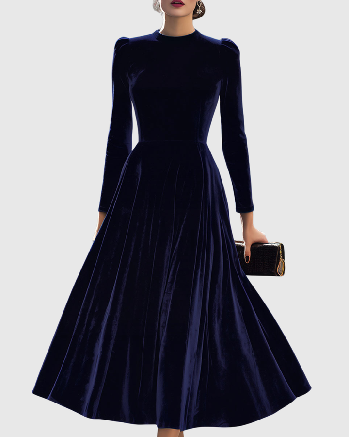 Amelia | Luxurious And Timeless Navy Velvet Midi Dress 0