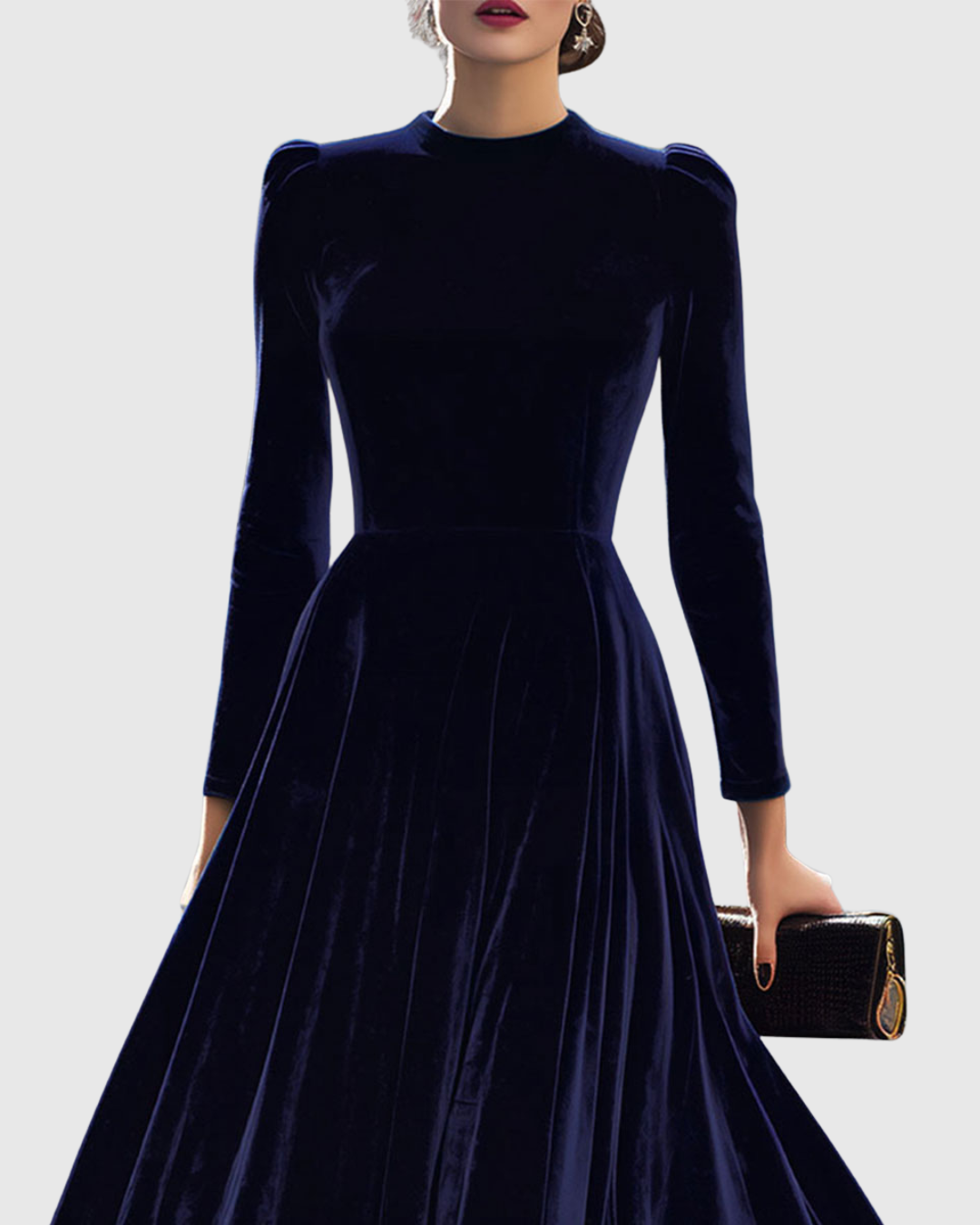 Amelia | Luxurious And Timeless Navy Velvet Midi Dress 1