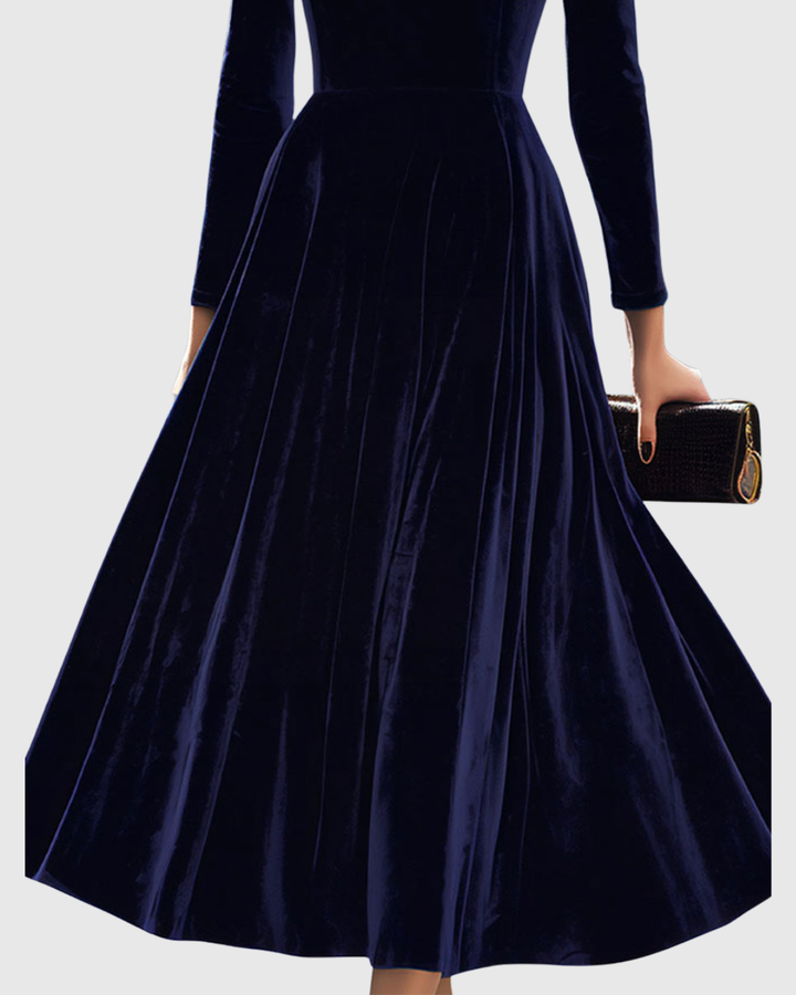 Amelia | Luxurious And Timeless Navy Velvet Midi Dress 2