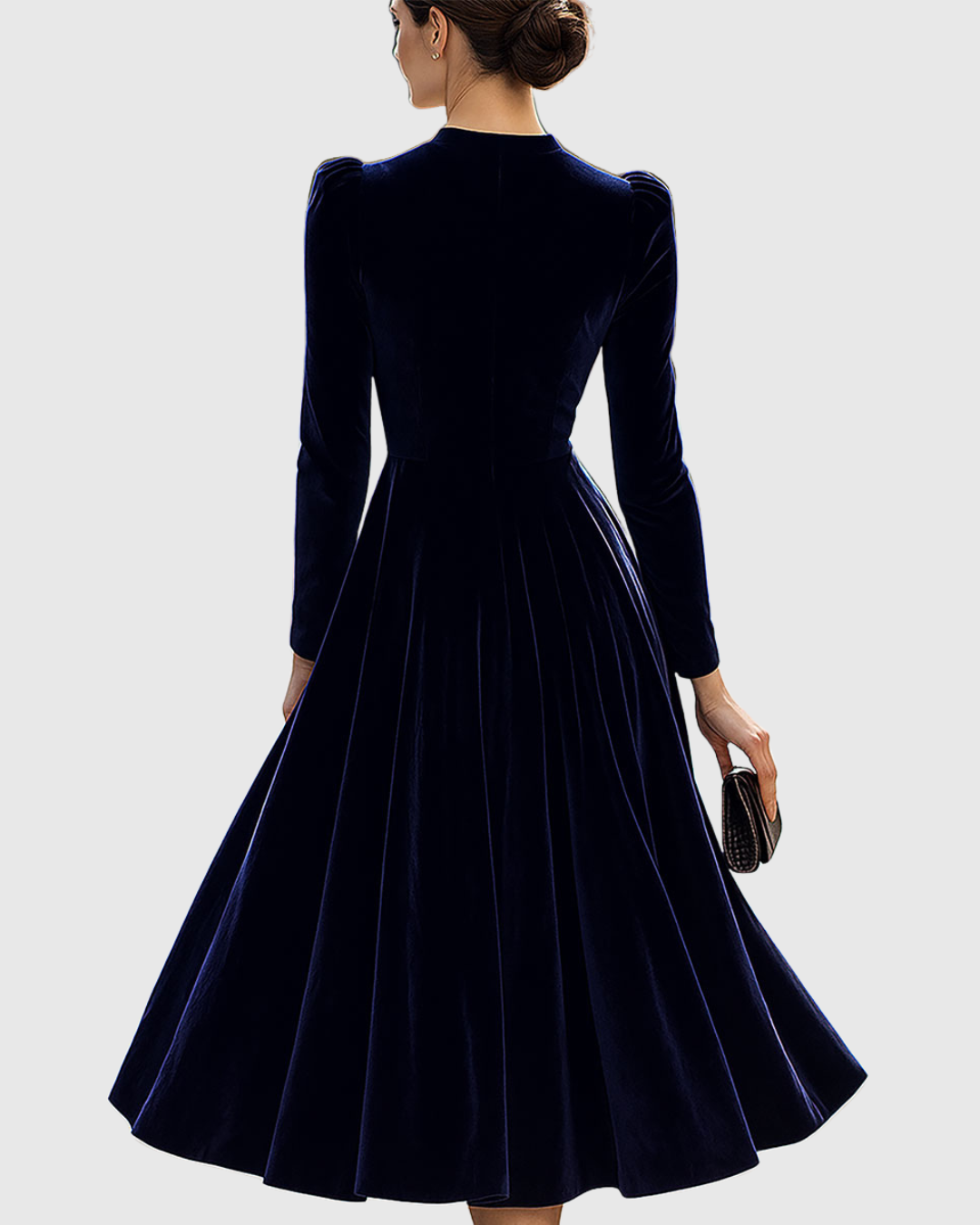 Amelia | Luxurious And Timeless Navy Velvet Midi Dress 3