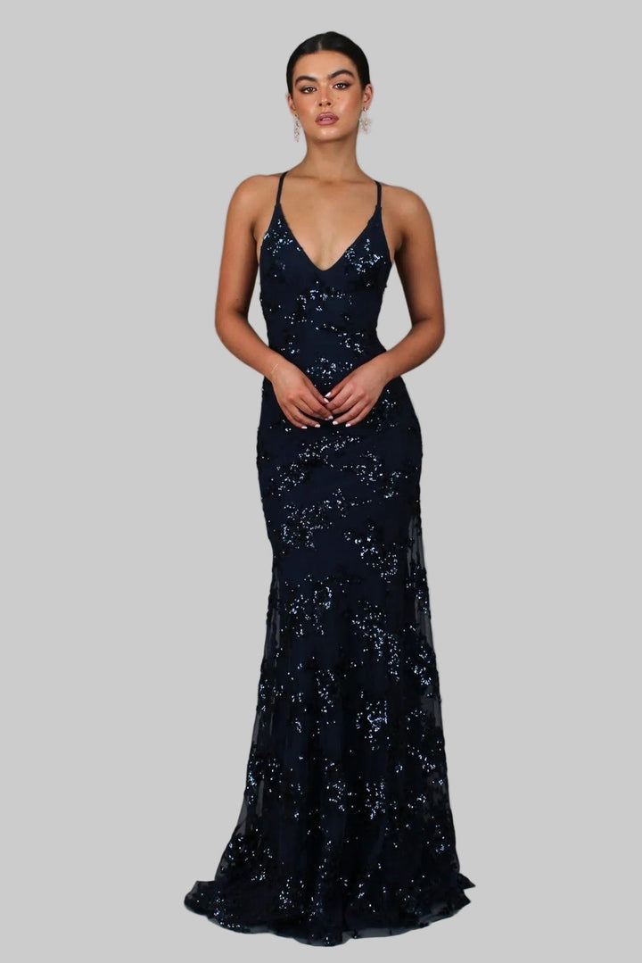 Aria | Radiant V-Neck Backless Sequin Maxi Dress 0