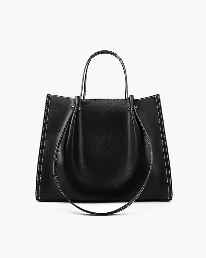Beverly | Minimalist Contrast-Stitch Vegan Leather Tote Bag 0