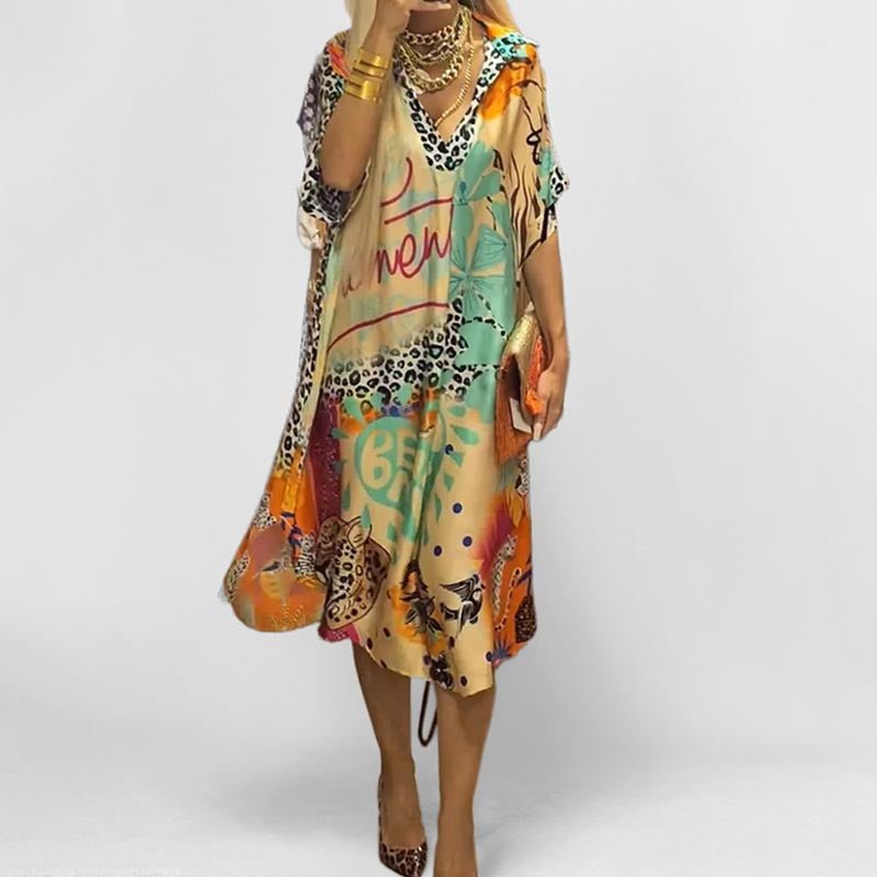 Birgit | Comfortable And Vibrant graphic print swing tunic dress 3