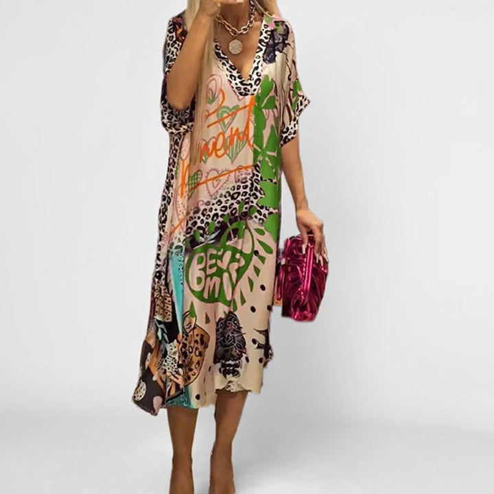 Birgit | Comfortable And Vibrant graphic print swing tunic dress 4