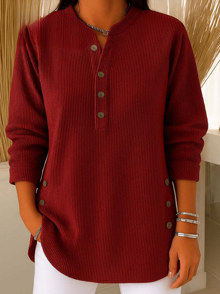 Camila | Comfortable And Warm Longline Henley Ribbed Tunic Top 1