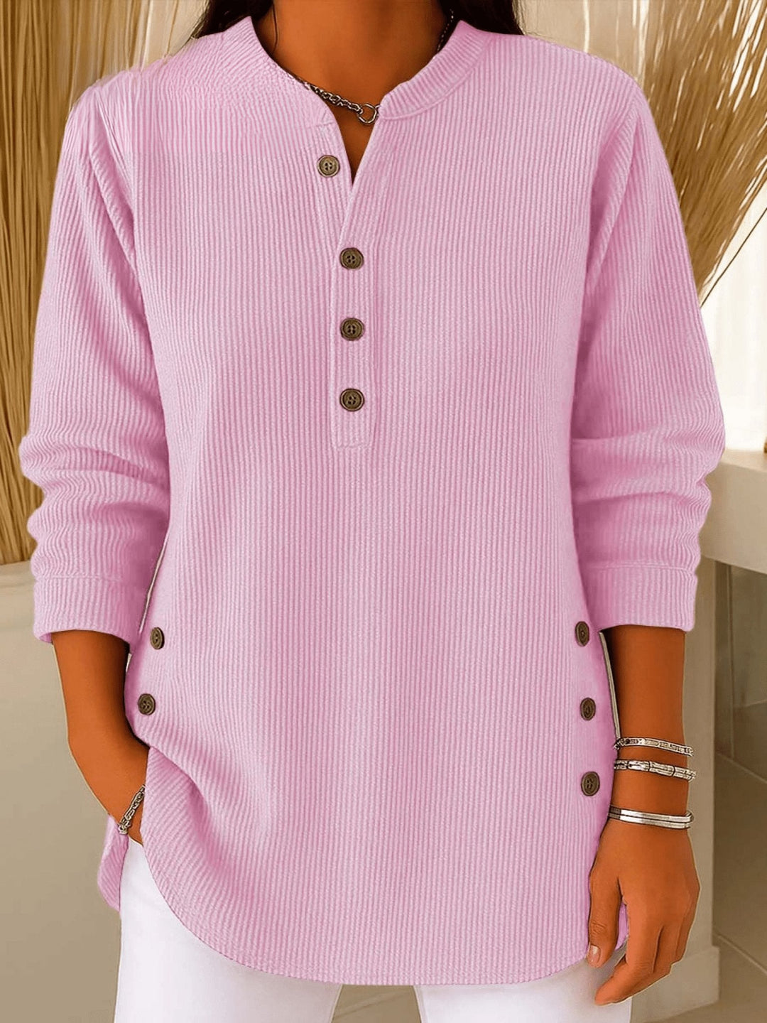 Camila | Comfortable And Warm Longline Henley Ribbed Tunic Top 3