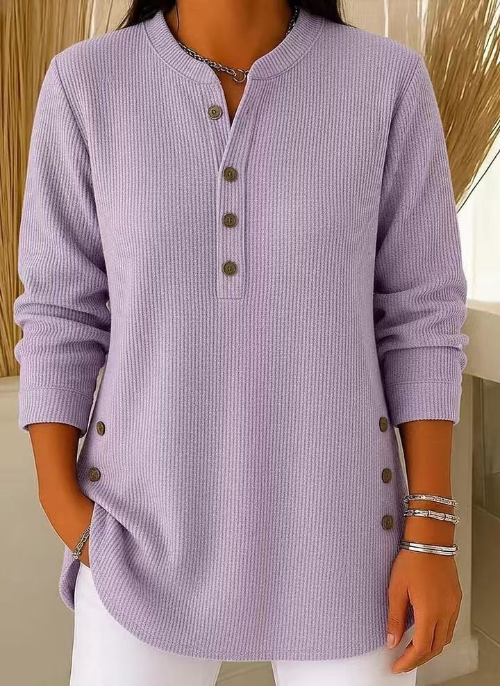 Camila | Comfortable And Warm Longline Henley Ribbed Tunic Top 7