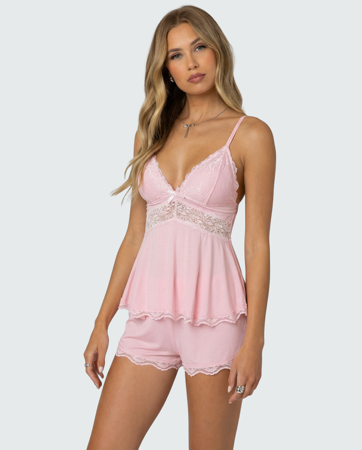 Camila | Elegant Lace Trim Camisole and Shorts Set 5