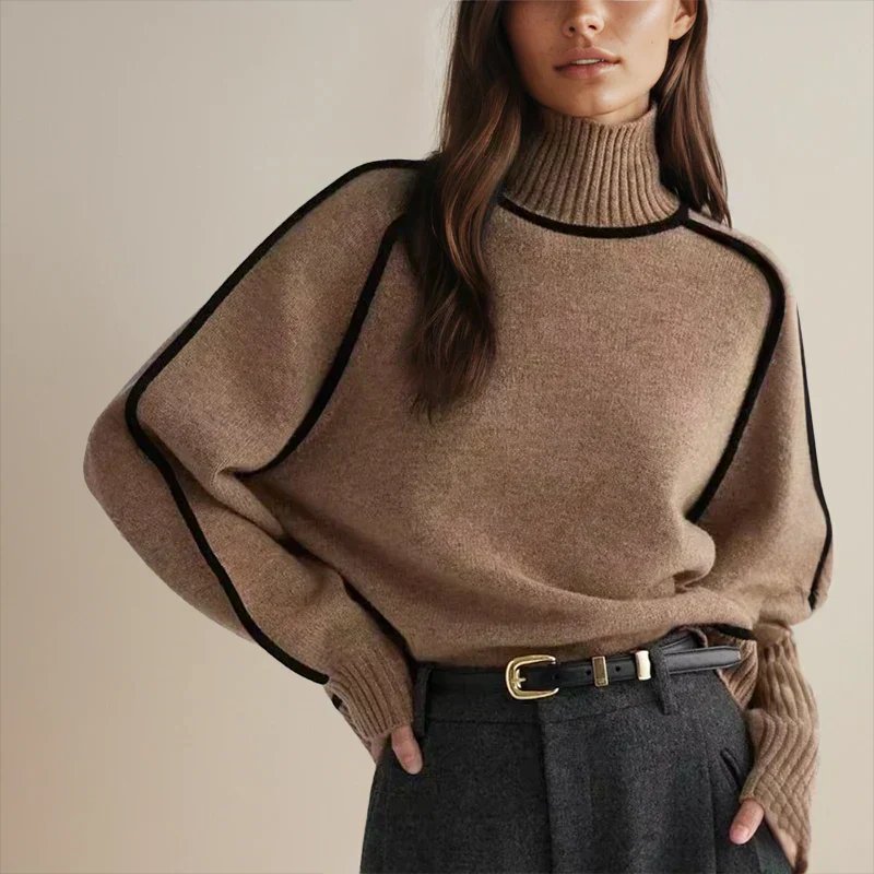 Camila | Women's Oversized Turtleneck Colorblock Knit Sweater 2