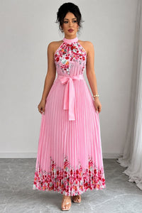 Iris | Romantic And Elegant Floral Pleated Halter Dress