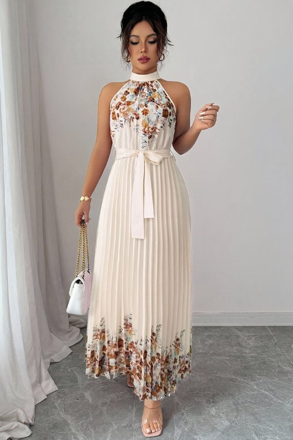 Charlie | Floral Pleated Halter Midi Dress 10