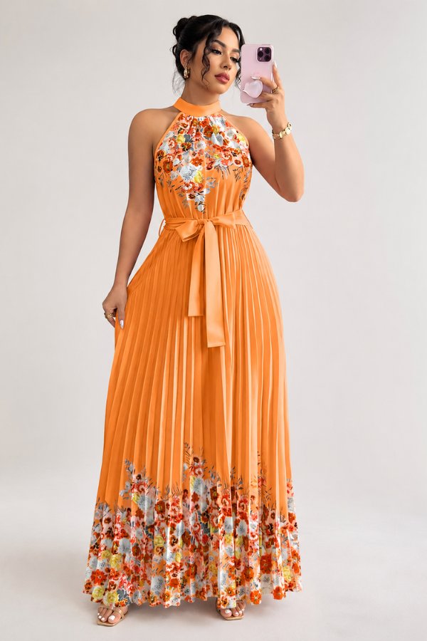 Charlie | Floral Pleated Halter Midi Dress 11