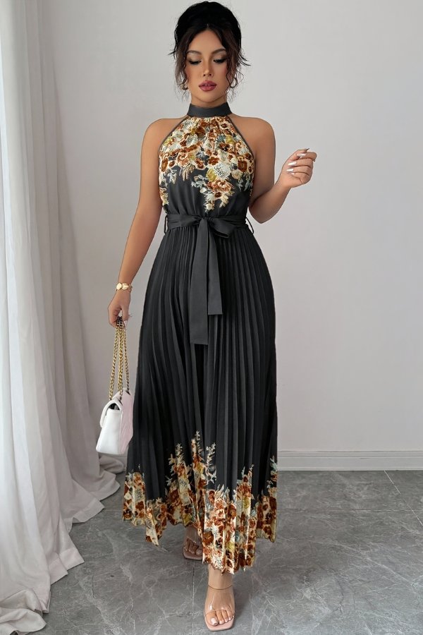 Charlie | Floral Pleated Halter Midi Dress 15