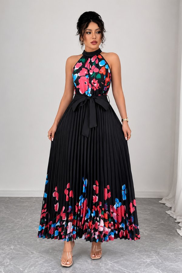 Charlie | Floral Pleated Halter Midi Dress 16