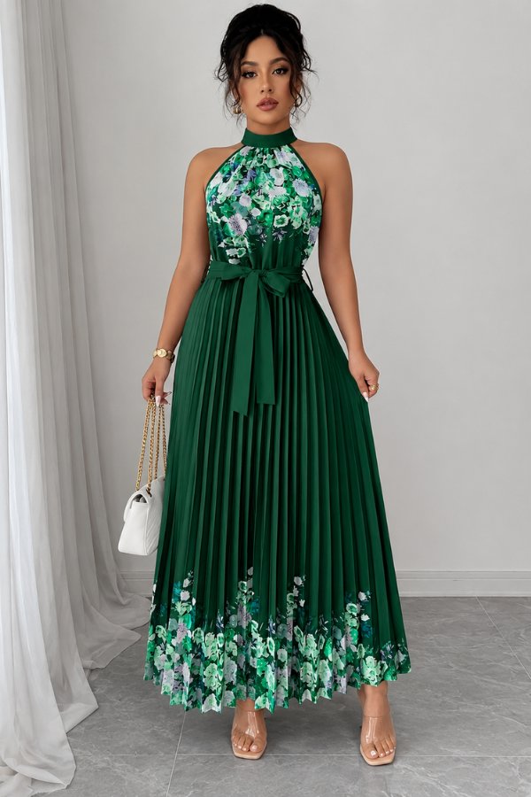 Charlie | Floral Pleated Halter Midi Dress 17