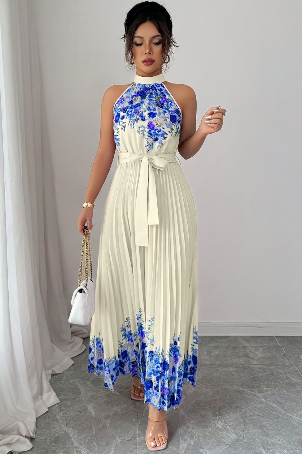 Charlie | Floral Pleated Halter Midi Dress 18