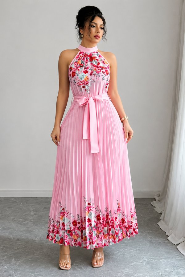 Charlie | Floral Pleated Halter Midi Dress 2