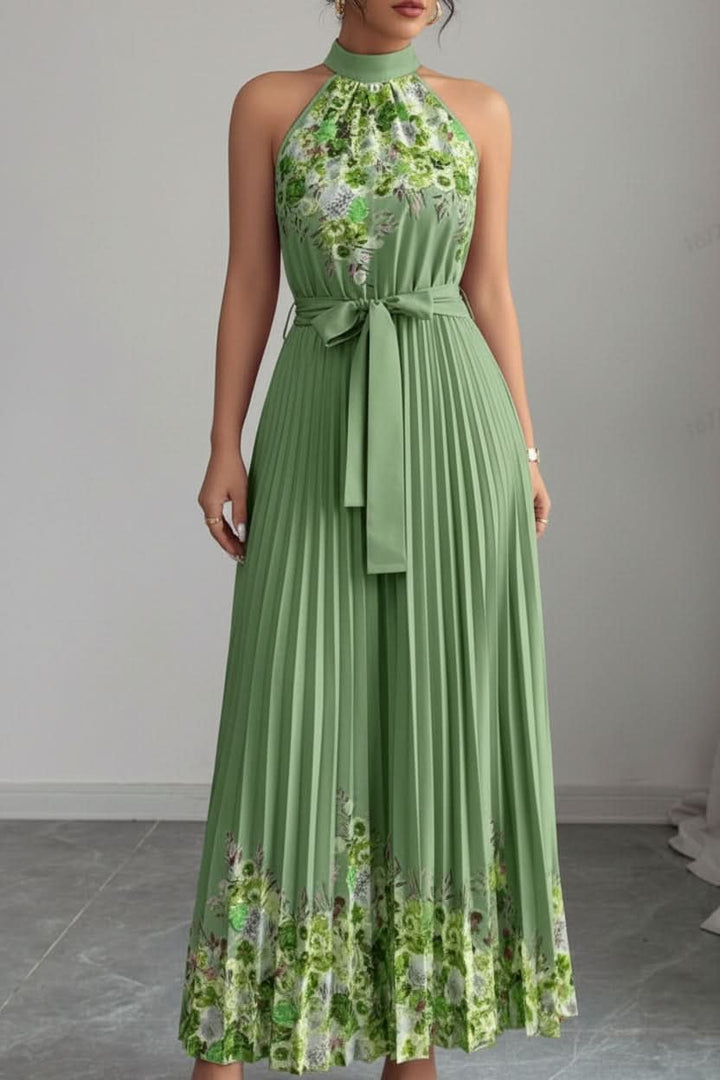 Charlie | Floral Pleated Halter Midi Dress 9