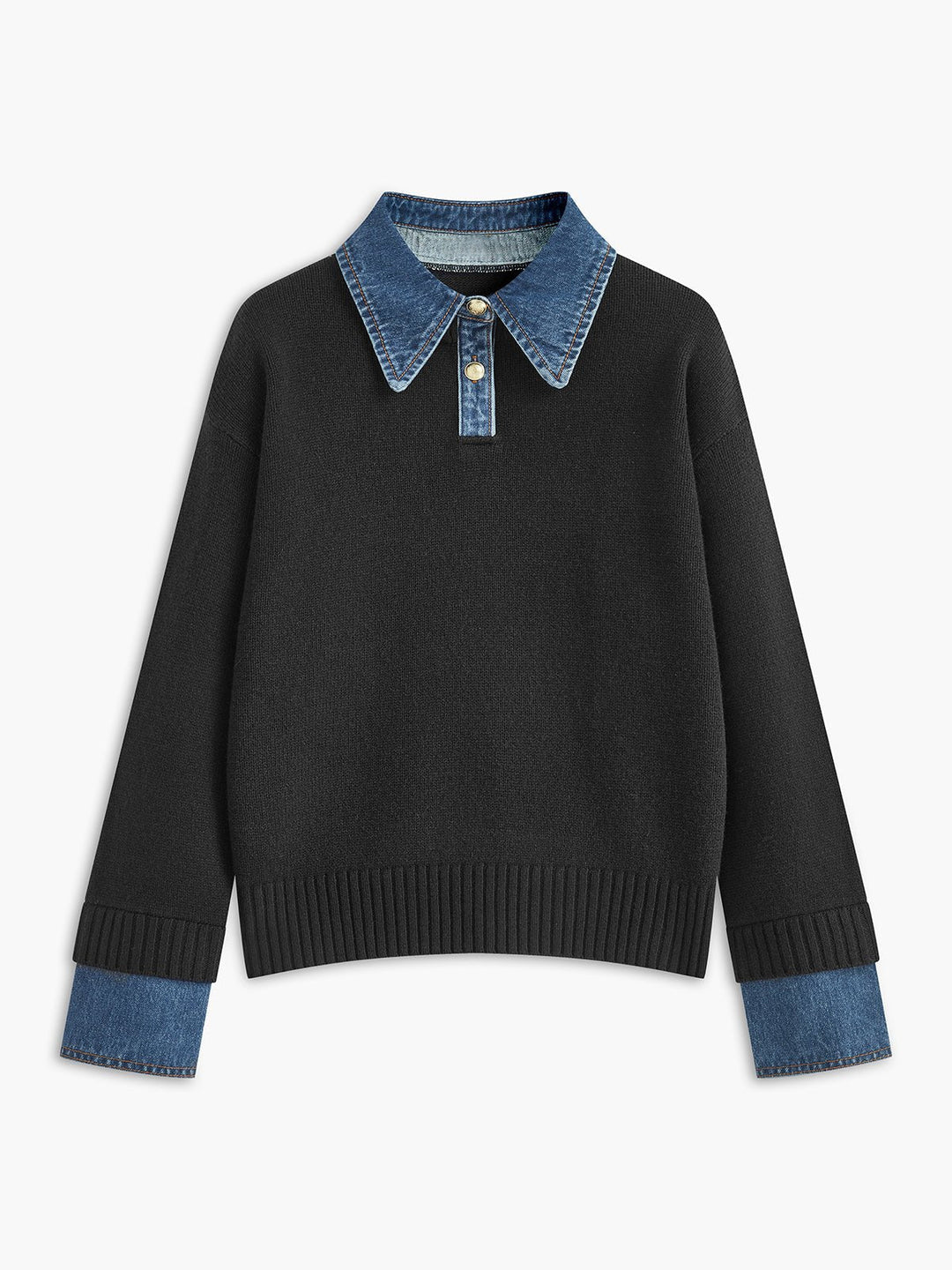Charlotte | Comfortable And Warm Denim-Collar Knit Polo Sweater 5