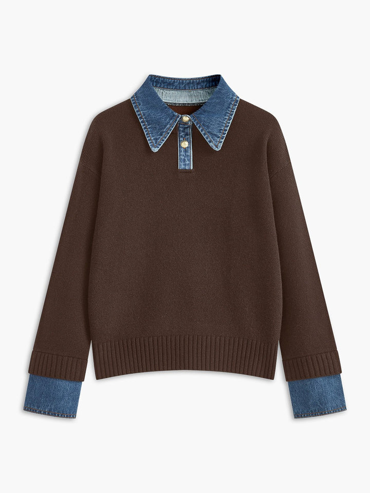Charlotte | Comfortable And Warm Denim-Collar Knit Polo Sweater 7