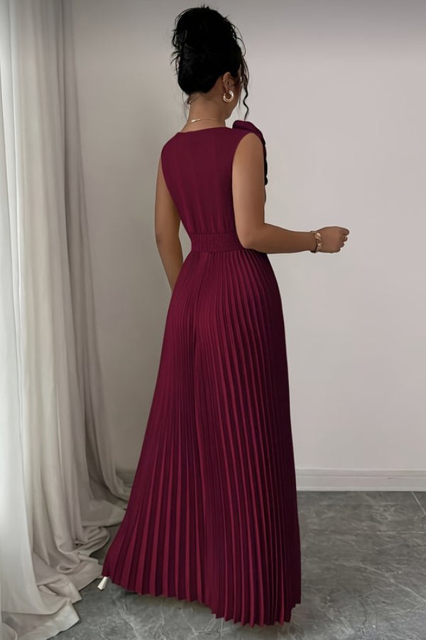 Charlotte | Pleated Sleeveless Floral Applique Evening Dress 1