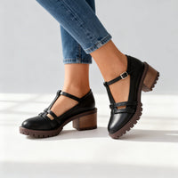 Scarlett | T-Riemchen Loafer mit Blockabsatz und Profilsohle