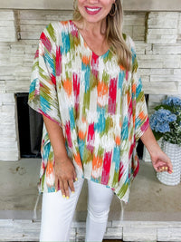 Isabella | Oversized Abstract Print V-Neck Tunic Top