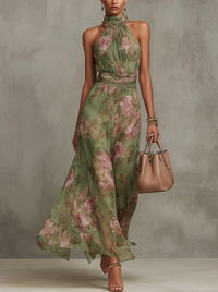 Isabella | Floral Halter Neck Maxi Dress For Women