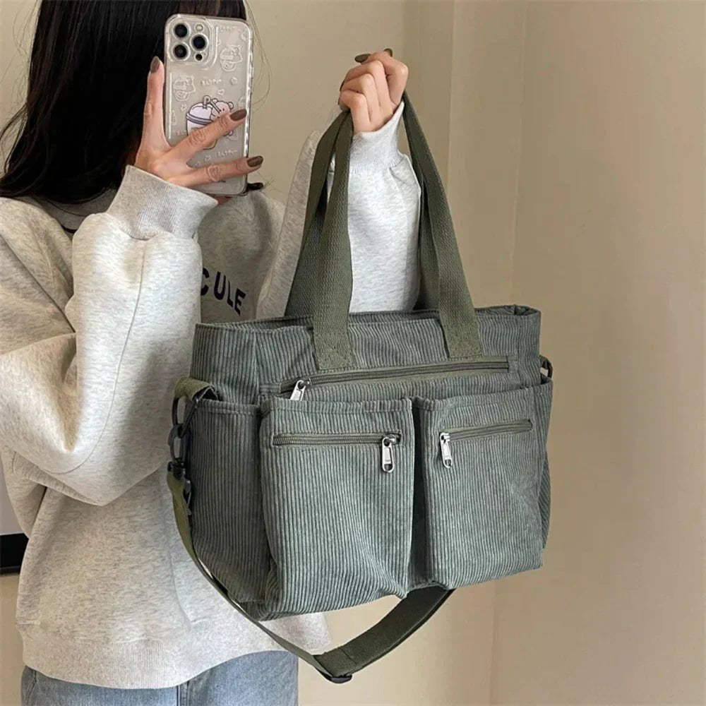 Claire | Corduroy Multi-Pocket Convertible Tote Bag 2