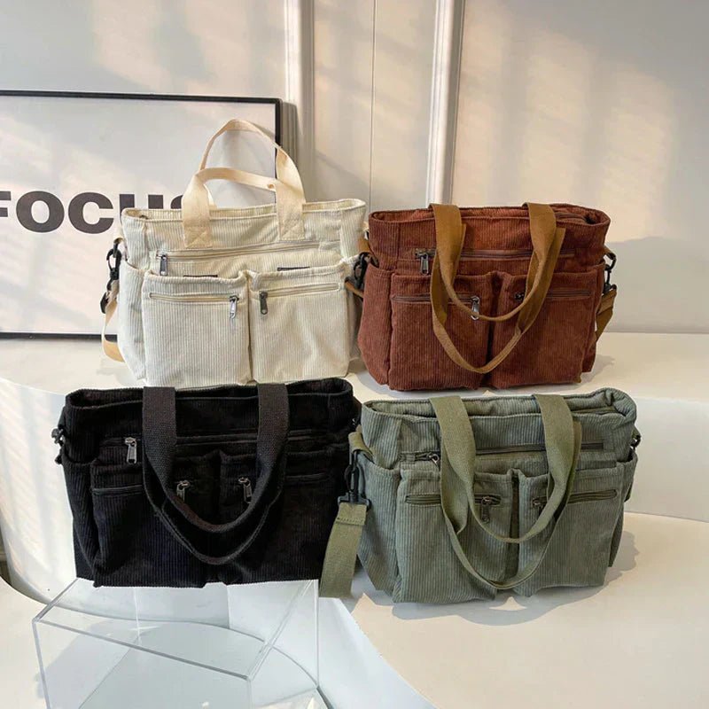 Claire | Corduroy Multi-Pocket Convertible Tote Bag 5