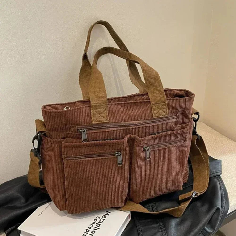 Claire | Corduroy Multi-Pocket Convertible Tote Bag 7