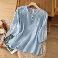 Aurora | Floral Embroidered Ruffle Neck Blouse for Women
