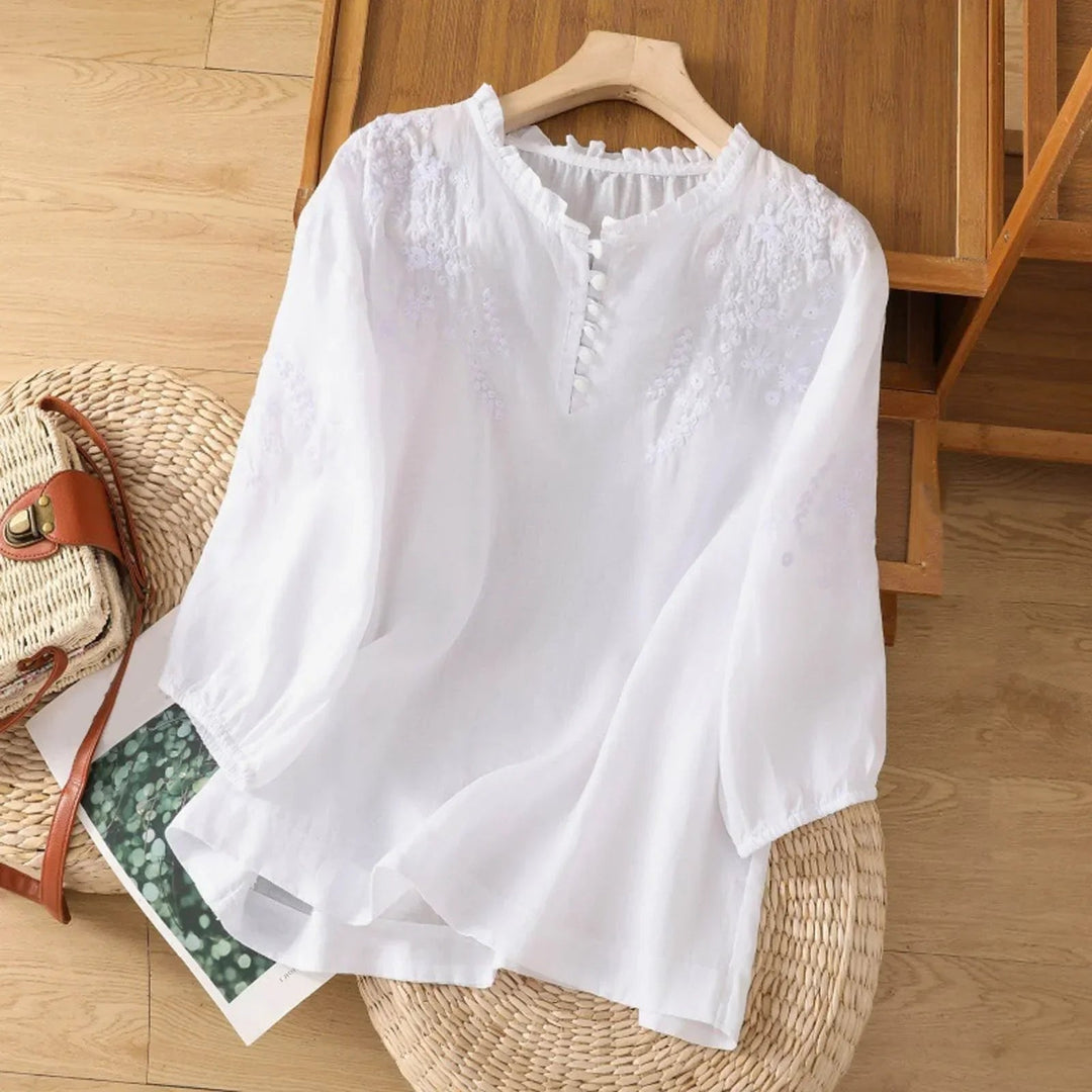 Claire | Floral Embroidered Ruffle Neck Blouse 1