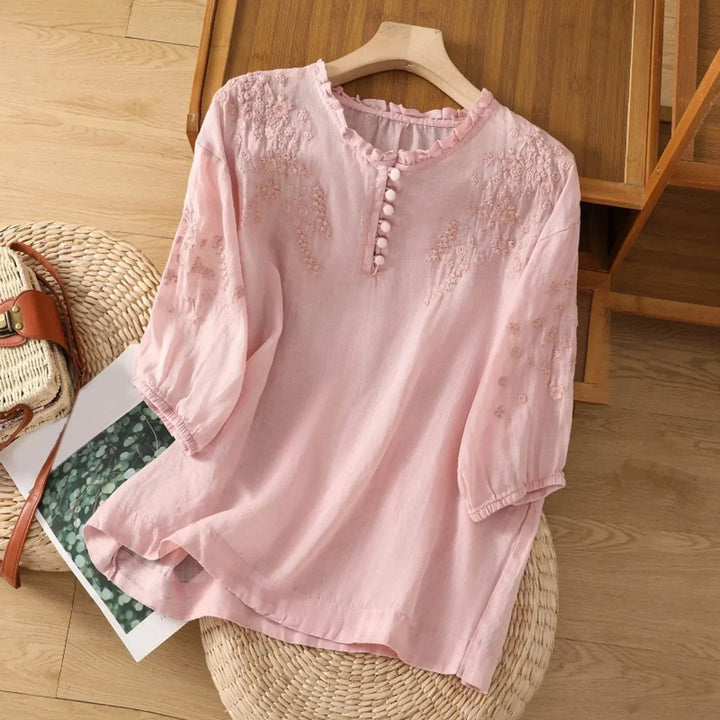 Claire | Floral Embroidered Ruffle Neck Blouse 2