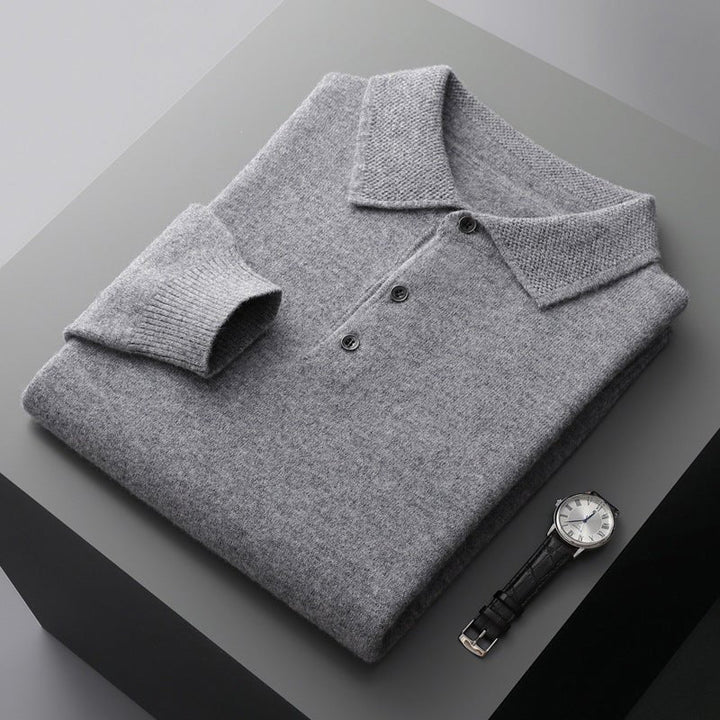 Edward | Men's Knit Cotton Long Sleeve Three-Button Polo Jumper 1