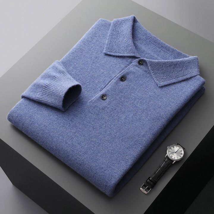 Edward | Men's Knit Cotton Long Sleeve Three-Button Polo Jumper 2